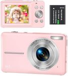 Digital Camera 1080P 44MP Compact Digital Camera 16X Digital Zoom with 2.4" LCD Screen, Point and Shoot Digital Camera Vlogging Camera for Kids, Teenagers, Beginners, Boys, Girls(Pink)