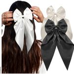 Balirava® 2 Pack Black And Off White - Hair Bows For Women, Bow Clips For Women - Barette Hair Clip - Luxury Silky Satin Hair Bow Clips for Women and Girls, Cute Hair Accessories For Girls