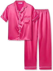 Topgal Hot Pink Pajama Set for Teen Girls – Satin Short Sleeve & Pants Button Down Girl PJ Set Size 12