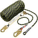 VEVOR Vertical Lifeline Assembly, 50 ft Fall Protection Rope, Polyester Roofing Rope, CE Compliant Fall Arrest Protection Equipment with Alloy Steel Rope Grab, Two Snap Hooks, Black&Yellow