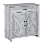 HOMCOM Farmhouse Barn Door Sideboard Accent Buffet Storage Cabinet Coffee Bar for Living Room, Entryway, Grey Grain