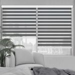 Kokorona Zebra Blinds Roller Shades Cordless Window Blinds with Valance Cover, Day and Night Sheer Shades Dual Layer Fabric for Light Control Light Filtering Privacy, Dark Grey, 22" W X 72" H