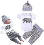 Newborn Baby Boy Clothes Baby Bear Letter Print Romper+Long Pants+Hat 3PCS Outfits Set White