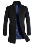 Lavnis Men's Trench Coat Long Wool Blend Slim Fit Jacket Overcoat Thin Style Black XL