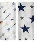 Cottington Lane Muslin Swaddle Wrap for Newborn Baby Pack of 2_Arrow & Navy Star