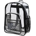 Lizbin Clear Backpack, Clear Backpack Stadium Approved, Heavy Duty PVC Transparent Backpack, Small Clear Backpack with Reinforced Strap, Clear Stadium Bag for Concert Sport Event Work Festival (Black)