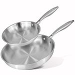 nuovva Stainless Steel Frying Pan Set – 2pcs Induction Hob Pan Set – Naturally Non-Stick Tri-Ply Stainless Steel – 20cm & 28cm Cooking Pans
