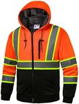 FFTSAFEWARP High Visibility Hoodie for Men Class 3 Hi Vis Work Safety Hoodies Fleece Lined Reflective Sweatshirt Construction with Zipper Black Bottom