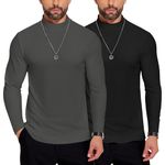 COOFANDY Men's Turtleneck Jumpers Long Sleeve Shirt Stand-up Collar Pullover Warm Sweater Knitwear Top Undershirt Regular Fit Mock Shirt Black and Dark Gray L