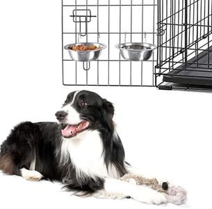 PETMAKER Set of 2 Stainless-Steel Dog Bowls - Cage, Kennel, and Crate Hanging Pet Bowls for Food and Water - 20oz Each and Dishwasher Safe by,Silver