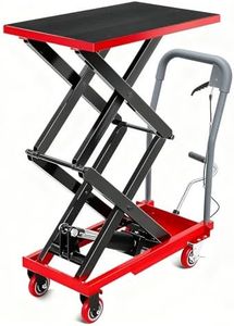 Hydraulic Lift Table Cart, 330Lbs Load Capacity 50 Inch Lifting Height, Manual Double Scissor Lift Table with Non-Slip Pad and 4 Wheels,Hydraulic Scissor Cart (330lbs - Double - Red Black)