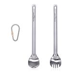 Boundless Voyage Outdoor Titanium Long Handled Spoon Spork Ultralight Camping Polished Tableware Flatware Set 2 Pcs