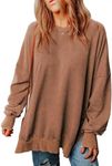 SHEWIN Womens Fall Fashion 2024 Casual Crewneck Lightweight Pullover Sweatshirts Loose Long Sleeve Tops Oversized Sweatshirt for Women,US 12-14(L),Brown