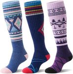Merino Wool Ski Socks for Mens Womens Winter Thermal Warm Thick Snowboarding Skiing Knee High Socks for Cold Weather 3 Pairs Gifts Stocking Stuffers（Blue/Dark Blue/Purple,M）