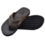 KuaiLu Flip Flops Mens Leather Arch Support Summer Wide Fit Beach Pool Thong Sandals Yoga Memory Foam Cushioned Slip On Shower Cloth Fabric Non Slip Orthopedic Plantar Fasciitis FlipFlops Brown 9