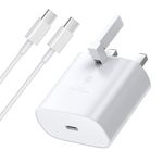 Samsung Phone Fast Charger Plug and Cable 1M for Samsung Galaxy S26 S25 S24 S23 S22 S21 S20 A56 A55 A54 A53 A36 A35 A34 A33 A32 A17 A16 A26 A25 A40 A70 A71, USB Type C Lead 1M with USBC Charging Plug