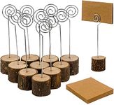 20 Pcs Rustic Wood Place Card Holders with Swirl Wire and 30 Pcs Kraft Place Cards, Wooden Table Number Holder Stand Photo Picture Note Clip Holders for Wedding Party Name Sign