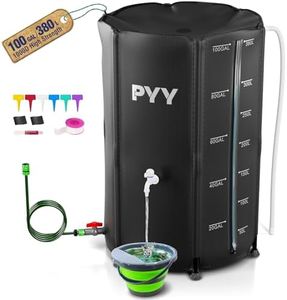 PYY Rain Water Collection Barrel - 100 Gallon Water Storage Tank with Spigots, Portable Rain Catcher to Collect Rainwater from Gutter, Large Plastic Rain Catchment System with Collapsible Bucket