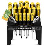 BLOSTM Magnetic Screwdriver Set with Stand - 44PCS Screw Driver Set & Wall Mount Screwdriver Organizer - Crosshead, Flathead, PZ, Star Screw Driver Sets, Metric & Imperial Hex Keys, Screwdriver Bits