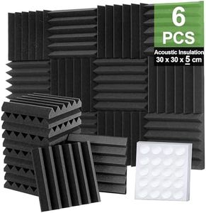 Foneso Mousse Acoustique, 30 x 30 x 5 cm (Densité :25 kg/m³) Mur Insonorisant 3D Haute Densité, Matériaux d'Insonorisation pour Salles d'Enregistrement et Bureaux (6 Morceaux, Noir)