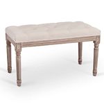 VONLUCE 80cm Long Vintage Upholstered Bench with Padded Seat | Tufted Entryway Bench Dining Bench Seat & Footstool | French Rustic Ottoman Bench for Bedroom Living Room Hallway More, Beige