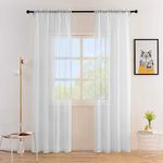 Anjee White Voile Sheer Curtains 96 Inches Long 2 Panels Set, Rod Pocket Semi Transparent Window Curtain for Living Room Bedroom Decor,Elegant Light Filtering Translucency Gauze Drapes,52 x 96 Inch