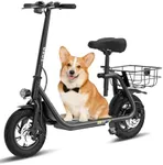 Electric Scooter with Seat ZD06, 800W Peak Motor, 20 Mile Range & 15.5 Mph, Key Start, Foldable E-Scooter with Carry Basket for Pets & Cargo, Electrically-Powered Motor Scooters