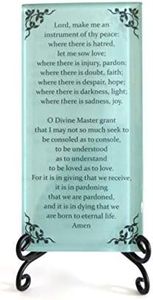 Lifeforce Glass The Prayer of St. Francis Inspirational Glass Plaque. Beloved Prayer Provides Encouragement for All. Includes Folding Easel Seafoam.