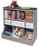 Badger Basket Combo Bin Toy Storage Unit and Book Shelf for Kids with 3 Baskets - Woodgrain/Gray