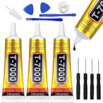 Neyeau 3 PCS T-7000 Black Adhesive Glue,T7000 Glue,Phone Screen Glue,15ml Black Super Glue,Suitable for Mobile Phones,Jewelry,Glass,Wood,Metal,Fabric,Crafts (with Tools × 9)