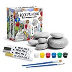 Premium Rock Painting Craft Kit - Includes Smooth Pebbles, Acrylic Paint Pens, Paints and Brushes - Decorating Hobby Gift Set