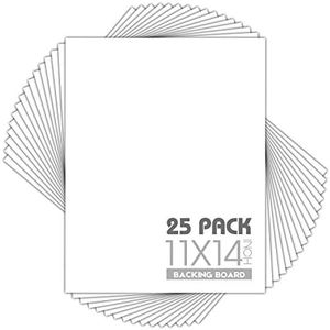 Mat Board Center, Pack of 25, 11x14 White Backing Boards - 4-ply Thickness - for Pictures, Photos, Framing Support - Great for DIY Projects, Art, Prints