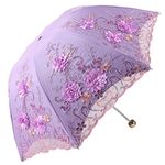Honeystore Vintage Lace UV Sun Parasol Folding 3D Flower Embroidery Umbrella, 09Purple, M, Modern/Fitted