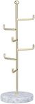 Navaris Jewelry Stand Organizer Holder - Gold and Marble Tree for Necklaces, Bracelets, Chains - 11.8" High Metal Hanger Rack Storage with 6 Tiers