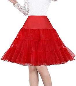 Shimaly Women's 50s Vintage Petticoat 26" Crinoline Rockabilly Tutu Skirt Slip S-3XL - Red - Medium/Large