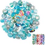 HKYLRAT 60 Pieces Assorted European Large Hole Beads,No Copper Core Lampwork Colorful Beads Rhinestone Craft Beads for DIY Charm Bracelet Jewelry Making (Blue)