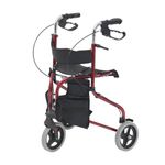 Tri Walker with seat/Lightweight 3 Wheeled rollator with Brakes and Shopping Bag (Red)