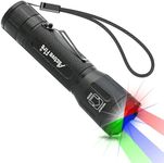 ActiveFire 4 in 1 Multicolor Tactical Flashlight, Can Zoom White Blue Green Red Light, RGB Waterproof Handheld Torch with Clip, Suitable for Night Hunting Light, Fishing, Camping Hiking
