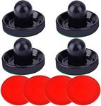 ONE250 Air Hockey Pushers and Red Air Hockey Pucks, Goal Handles Paddles Accessories for Game Tables (4 Striker, 4 Puck Pack) (Dark Blue)