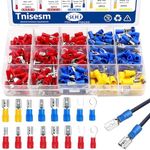 Tnisesm 300Pcs Spade Connector,Crimp Connectors 2.8mm 4.8mm 6.3mm Male and Female Spade Connector kit, 16 Types Crimp Terminals Electrical Connectors Includes Spade Ring Fork Wire Connectors