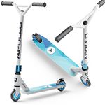 APOLLO Stunt Scooter Genius Pro 4.0 - Trick Pro Scooters for Teens, Adults and Kids 6+ Years - Cool, Sturdy Design, Reliable Grip, Freestyle BMX Pro Scooter, 220LBS - White/Blue