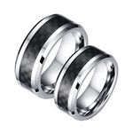 Engraved Rings for Women and Men Personalized Tungsten, 8MM Carbon Fiber Inlay Wedding and Engagement Rings Silver Black, Women 7 & Men 11