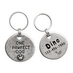 Artistic Handmade Hammered "One Pawfect Dog" Collar Cat Dog ID Tags with Unique Handcrafted Design and Durable Stainless Steel, Personalized Deep Engraving with Your Own Text