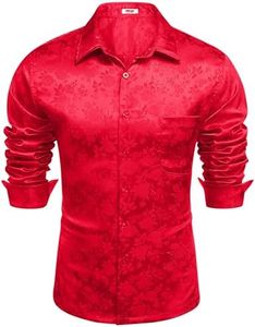 COOFANDY Men's Luxury Satin Dress Shirt Shiny Silk Long Sleeve Button Up Shirts Wedding Shirt Party Prom