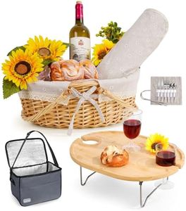 Picnic Basket for 2 with Table and Blanket, Collapsible Cooler Bag Insulated, Picnic Set for Beach Picnic Hamper Picnic Date Essentials for Outdoor Picnic Accessories Bridal Shower Gift