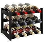 SMIBUY Bamboo Wine Rack, 12 Bottles Display Holder, 3-Tier Free Standing Storage Shelves for Kitchen, Pantry, Cellar, Bar (Black)