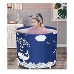 Portable Soaking Bathtub, Warm 4 Layers of Fabric Free-Standing Bathtub with hot Spring Foam can Keep The Temperature (Whale Blue)