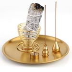 Incense Holder 5 IN 1 Incense Burner Tray Incense Stick Holders 9-Hole Brass Incense Holders for Sticks Sage Cone Coil Incense Home Yoga Room Meditation Accessories Tea House