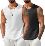 COOFANDY Waffle Texture Sleeveless Shirt for Men White Knit Tank Top 2 Pack Soild Stylish Summer Undershirts Black S