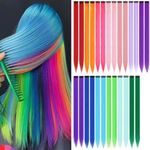 26Packs Colored Clip in Hair Extensions, POIUNA 20Inch Rainbow Straight Color Clip in Hair Extension for Kids Girls Party Highlights Synthetic Hairpiece for Girls (13 colors)